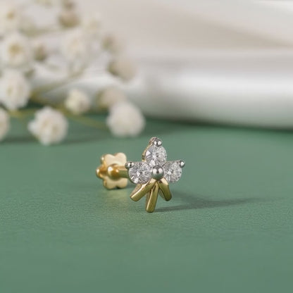 Gold Canna Floral Lab Grown Diamond Nose Pin