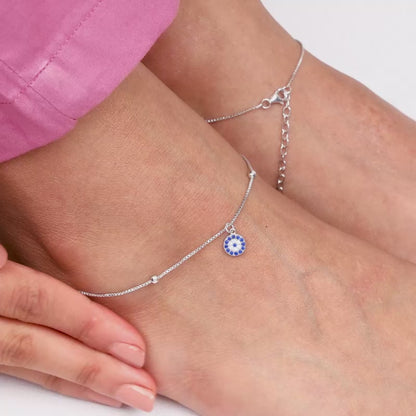Silver Evil Eye Charm Anklet