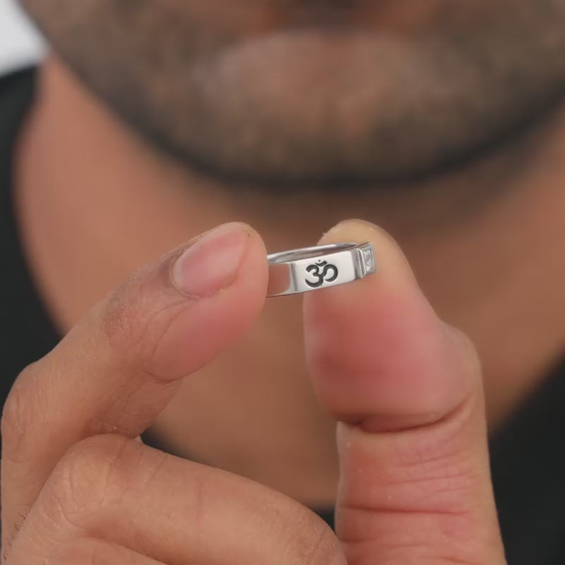 Silver Om Ring For Men- Silver Ring for Men with Zircon