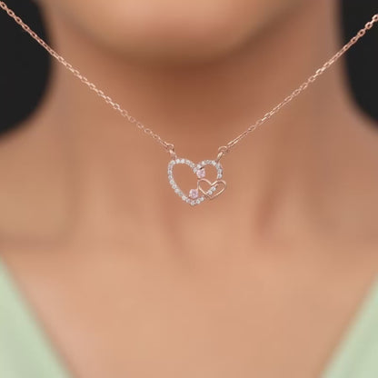 Rose Gold Double the Love Pendant with Link Chain