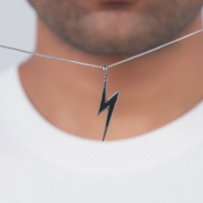 Black Rhodium Thunder Pendant With Box Chain For Him