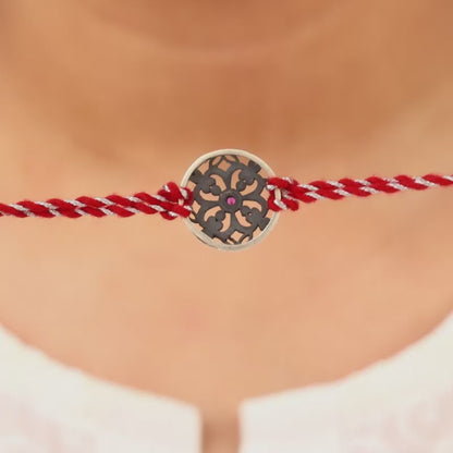 Oxidised Silver Sphere Flower Rakhi