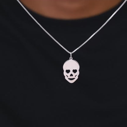Silver Love Skull Pendant with Link Chain For Him