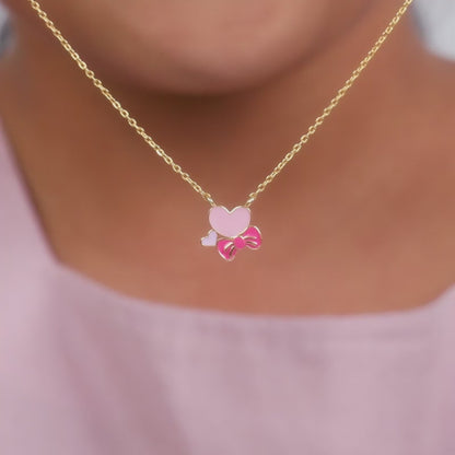 Golden Hearty Bow Kids Necklace
