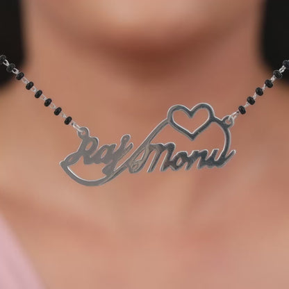 Silver Personalised Heart Name Mangalsutra