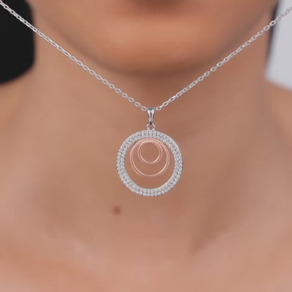 Dual Tone Luna Halo Pendant With Link Chain