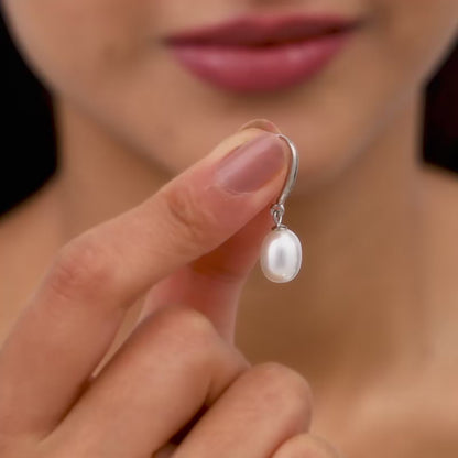Silver White Pearl Drop Earrings