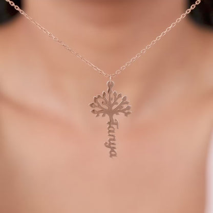 Rose Gold Personalised Tree of Names Pendant with Link Chain