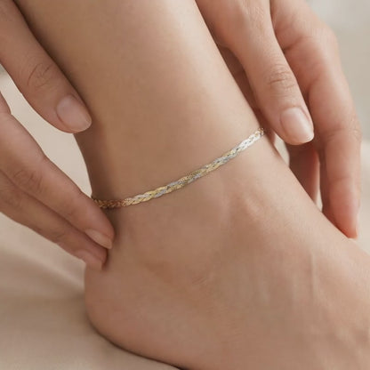 Triple Tone Bolo Silver Anklet