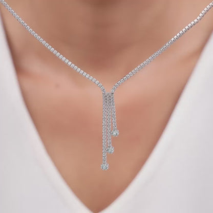 Silver Zirconia Lariat Necklace