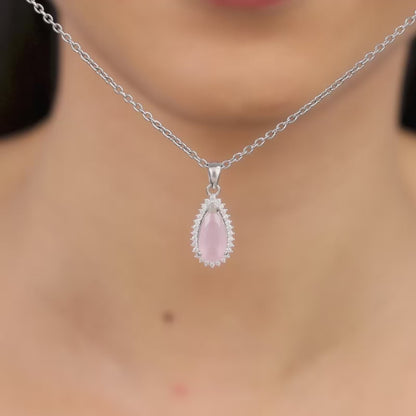 Silver Blush Aura Drop Pendant With Link Chain