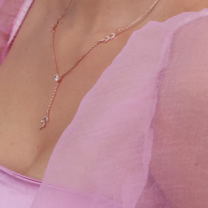 Rose Gold Leaf Lariat Necklace
