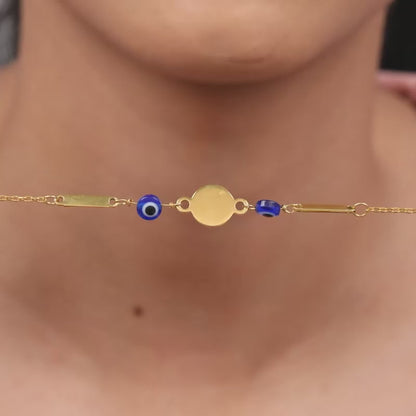 Golden Hindi Initial Evil Eye Bracelet