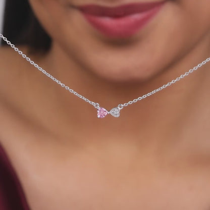 Silver Pink Glow Hearts Necklace