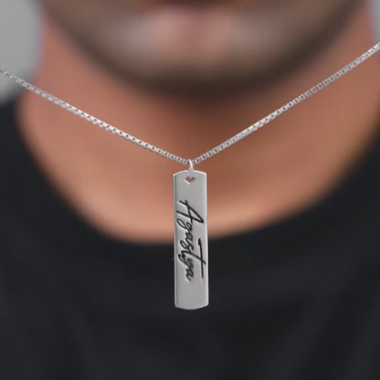 Silver Personalised Vertical Bar Name Pendant with Box Chain For Him