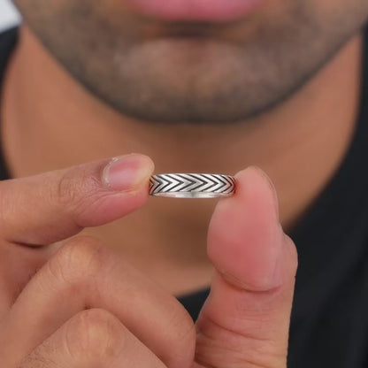 Oxidised Silver Chevron Ring For Him