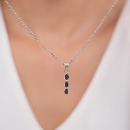 Silver Black Axis Pendant With Link Chain