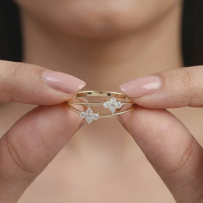 Gold Twin Bloom Lab Grown Diamond Ring (Size 12)