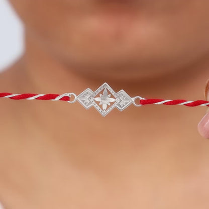 Silver Floral Square Rakhi
