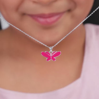 Silver Pookie Butterfly Kids Pendant With Link Chain