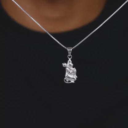 Silver Hanuman Pendant With Box Chain For Him