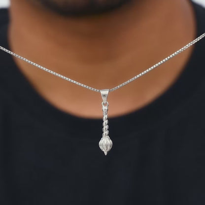 Silver Hanuman Gada Pendant with Box Chain For Him