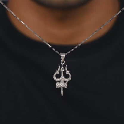 Silver Trishula Pendant with Box Chain For Him