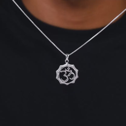 Silver Graceful Om Pendant With Box Chain For Him