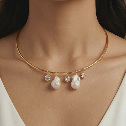 Golden Norma Baroque Pearl Cuff Necklace