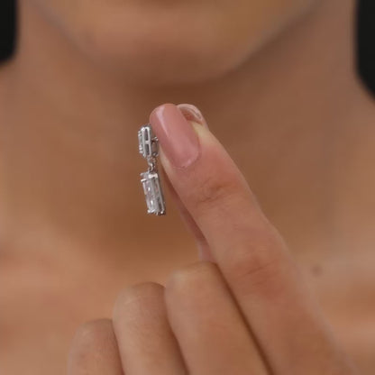 Silver Zircon Bold Baguette Earrings
