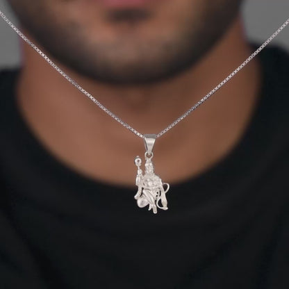 Silver Anjaneya Pendant With Box Chain For Him