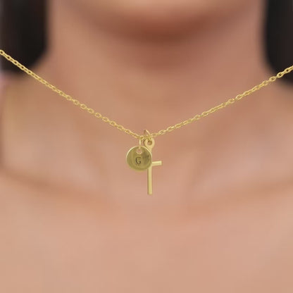 Golden Personalised Halo Cross Pendant With Link Chain