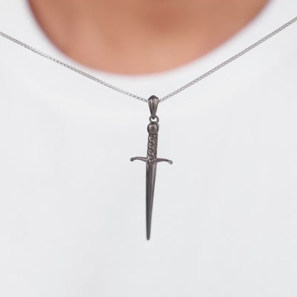 Black Rhodium Vintage Sword Pendant With Box Chain For Him