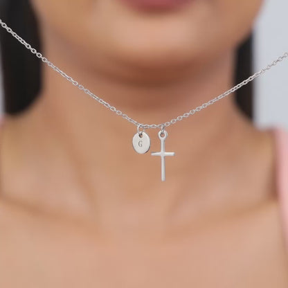 Silver Personalised Halo Cross Pendant With Link Chain
