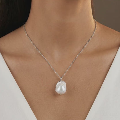 Silver Claudette Pearl Pendant with Link Chain