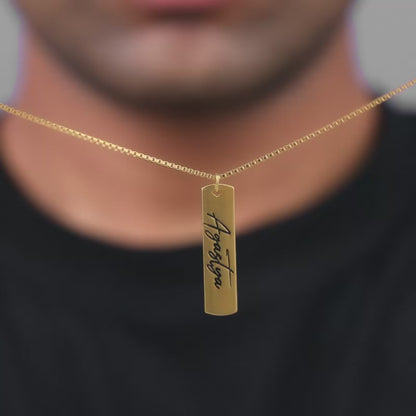 Golden Personalised Vertical Bar Name Pendant with Box Chain For Him