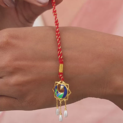 Golden Morbandhan Bhaiya Bhabhi Rakhi Combo (Set of 3)