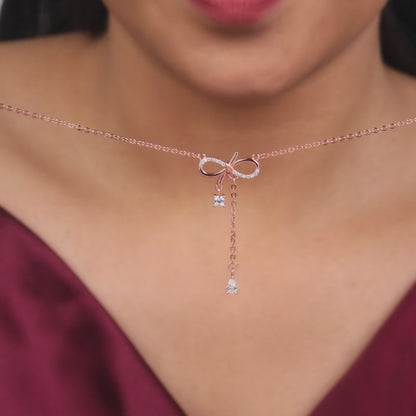 Rose Gold Bow Shine Necklace