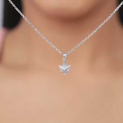 Silver Shiny Triangle Pendant With Link Chain