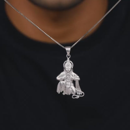 Silver Mahabali Hanuman Pendant with Box Chain For Him