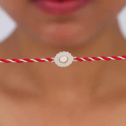 Silver Flower Pearl Rakhi
