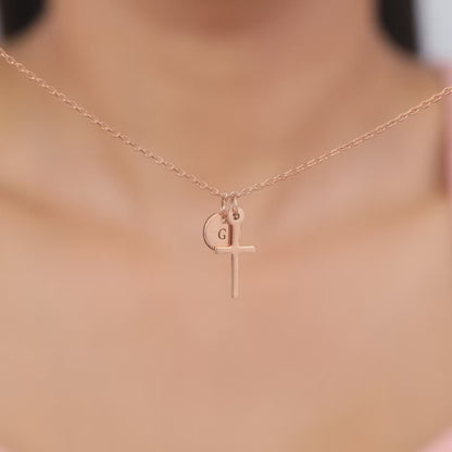 Rose Gold Personalised Halo Cross Pendant With Link Chain