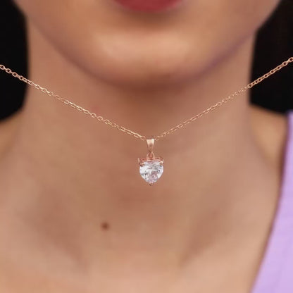 Rose Gold Solitaire Heart Pendant With Link Chain