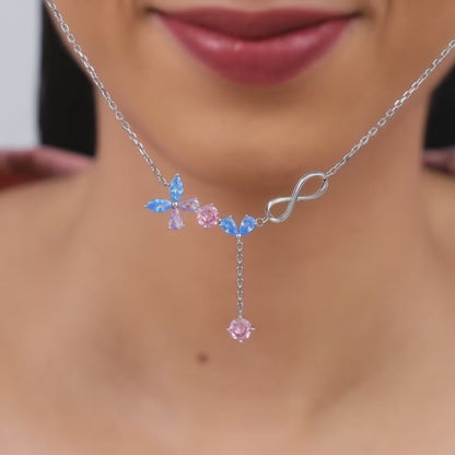 Silver Blue Butterfly Infinity Necklace