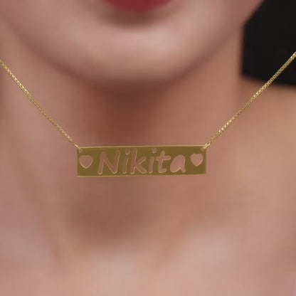 Golden Personalised Name Engraved with Love Necklace