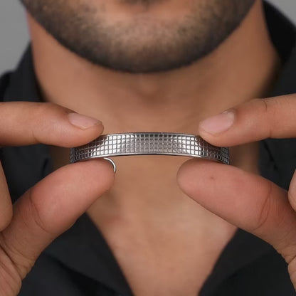 Aditya Roy Kapur Black Rhodium Textured Kada For Him