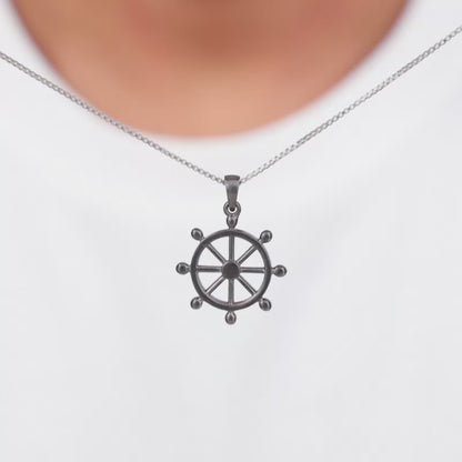 Black Rhodium Time Wheel Pendant With Box Chain For Him