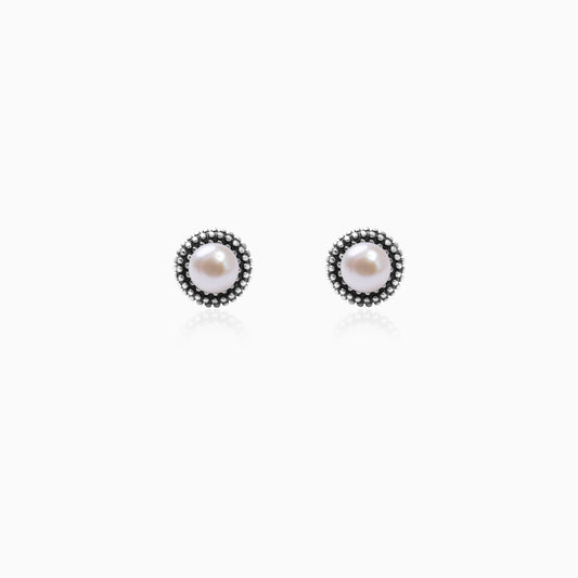 Oxidised Silver Pearl Stud Earrings