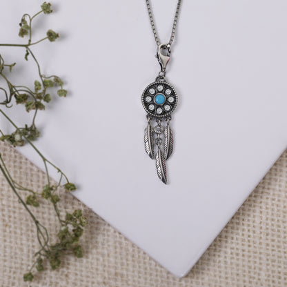 Oxidised Silver Dream Catcher Pendant With Box Chain