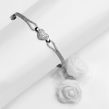 Silver Zircon Studded Heart Bracelet